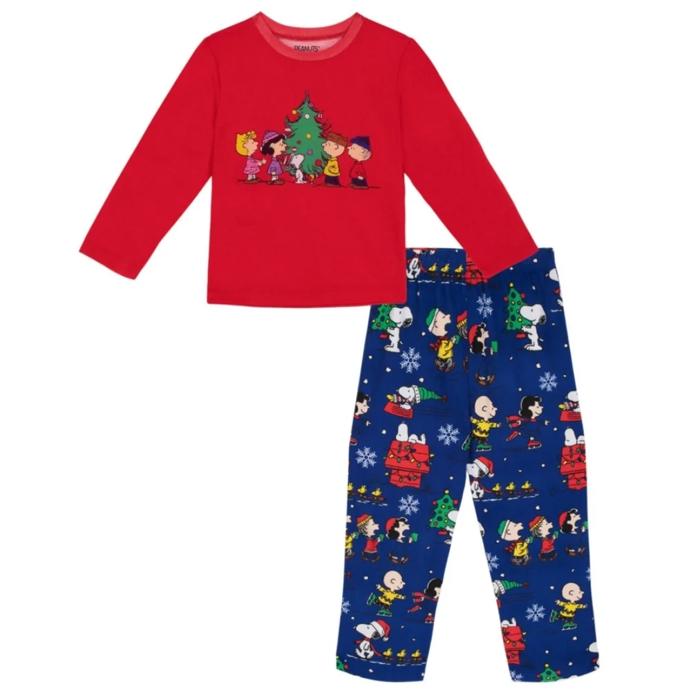 Peanuts Snoopy Kids Christmas Pajamas Girl Set Top Pants Gift NEW Unisex 4T Or 8